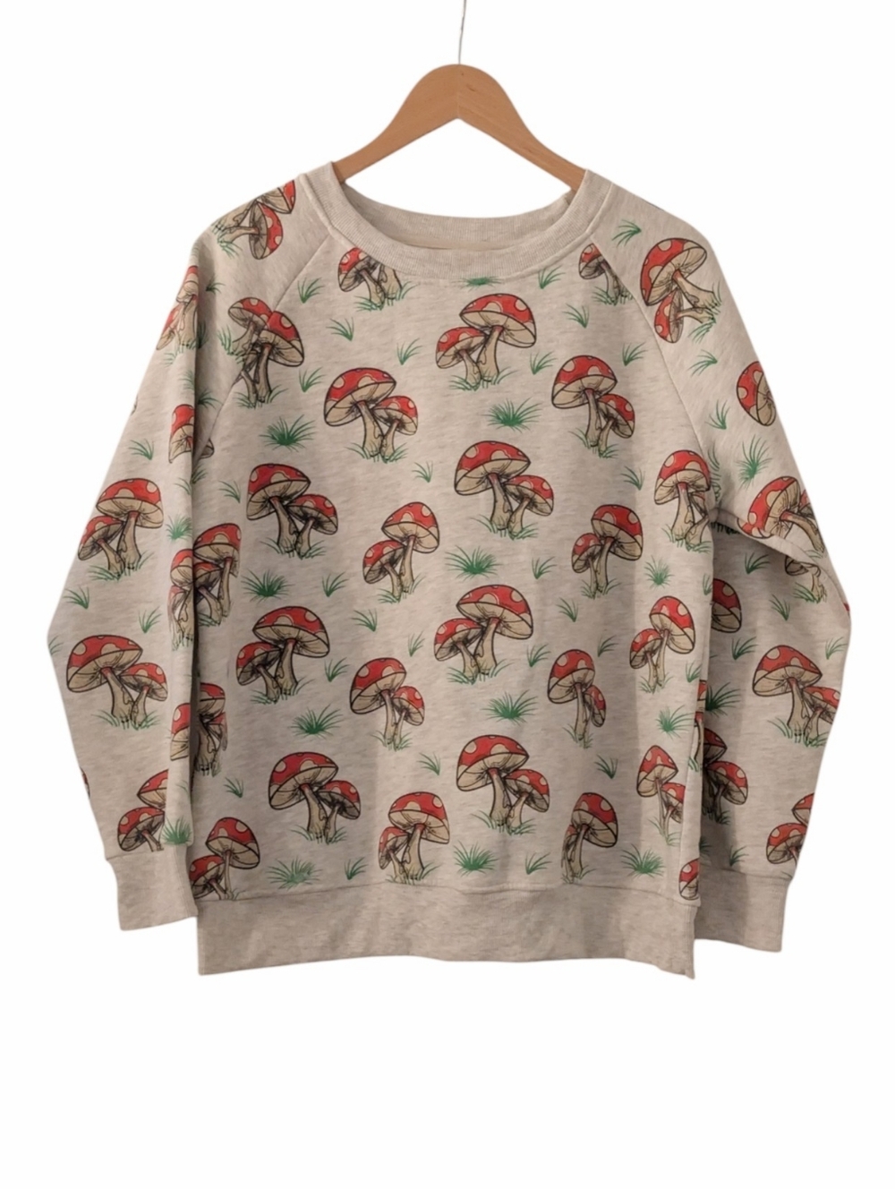 L.A SOUL Mushroom Printk Crewneck Sweatshirt - Roillll9lled & Gray Size Large